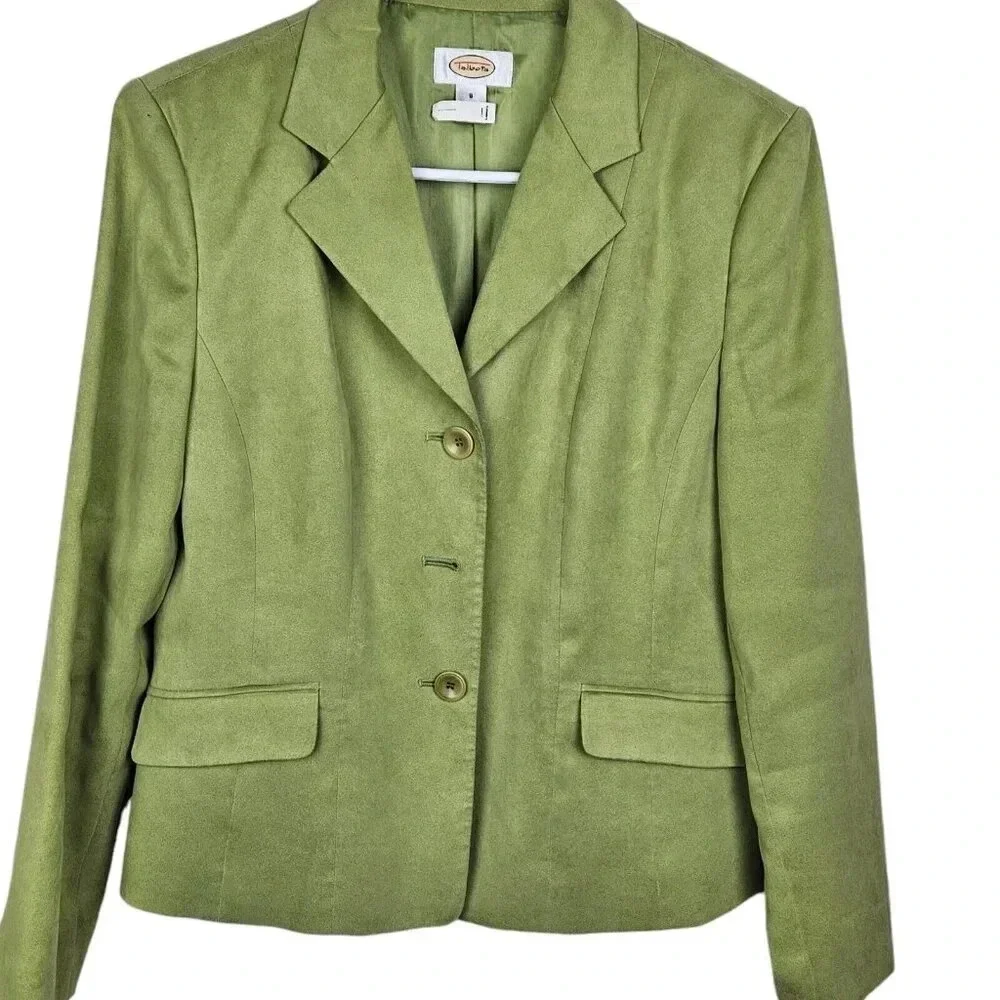 Talbots Lime Green 3 Button Blazer Jacket Polyester Microfiber Lined Size 8 - Picture 11 of 11